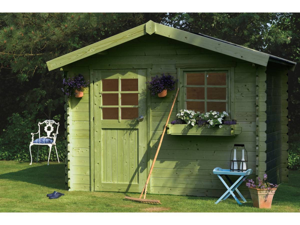 Gartenhaus aus Holz "Sologne" - Modell imprägniert (grün) - 8.88 m² - 2.98 x 2.98 x 2.39 m - 28 mm
