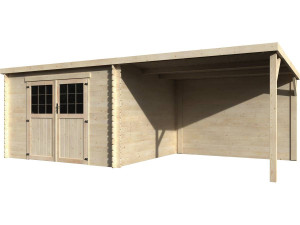 Gartenhaus aus Holz "Eden" mit Anbau - 18.02 m² - 6.05 x 2.98 x 2.09 m - 28 mm