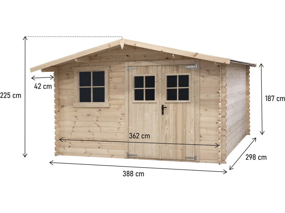 Gartenhaus aus Holz 14 m² "Oz"  - 388 x 298 x 225 cm - 28 mm