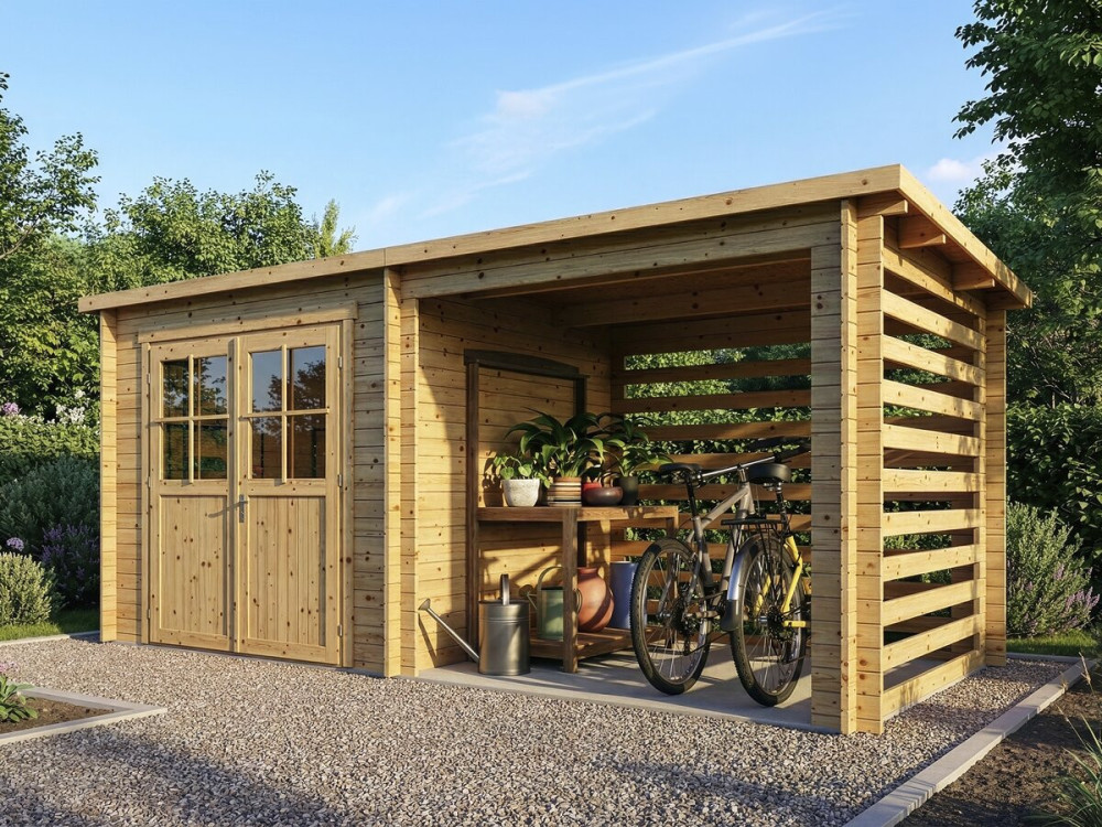 Gartenhaus aus Holz mit Schuppen "Aureval" - 11m² - 2.24 x 5.01 x 2.07 m - 28 mm