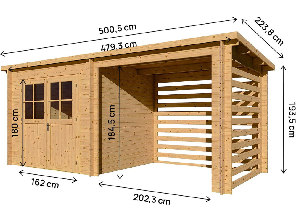Gartenhaus aus Holz mit Schuppen "Aureval" - 11m² - 2.24 x 5.01 x 2.07 m - 28 mm