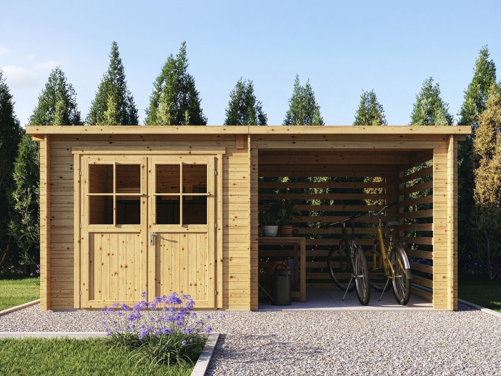 Gartenhaus aus Holz mit Schuppen "Aureval" - 11m² - 2.24 x 5.01 x 2.07 m - 28 mm