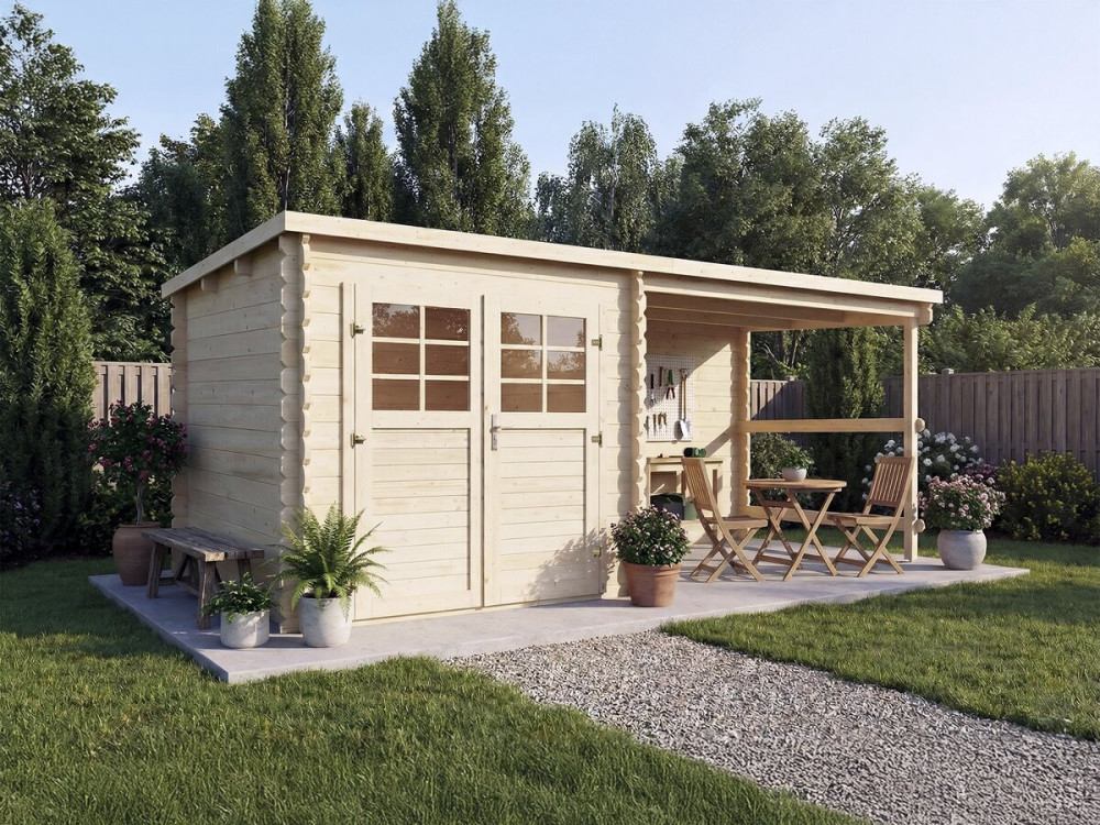Gartenhaus aus Holz mit Vordach "Montval" - 14 m² - 28 mm