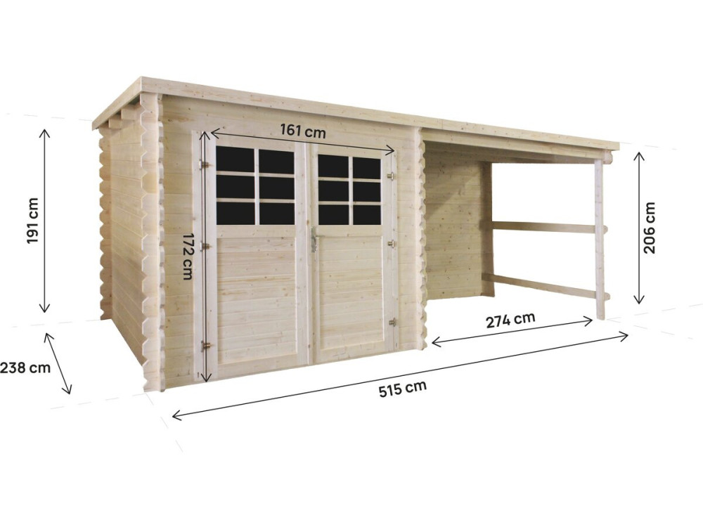 Gartenhaus aus Holz mit Vordach "Montval" - 14 m² - 28 mm