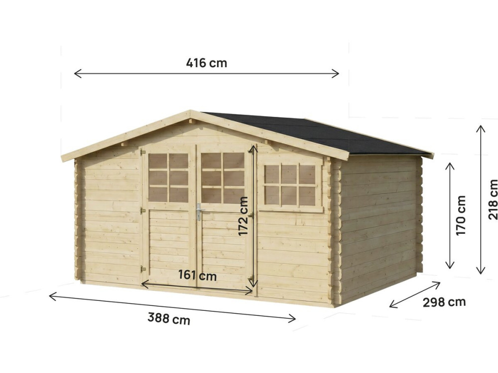 Gartenhaus aus Holz "Clairval" - 416 x 301 x 218 cm - 12.53 m² - 28 mm