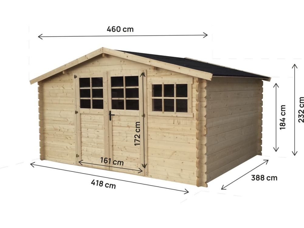 Gartenhaus aus Holz "Rocval" - 456 x 425 x 232 cm - 19.42 m² - 28 mm