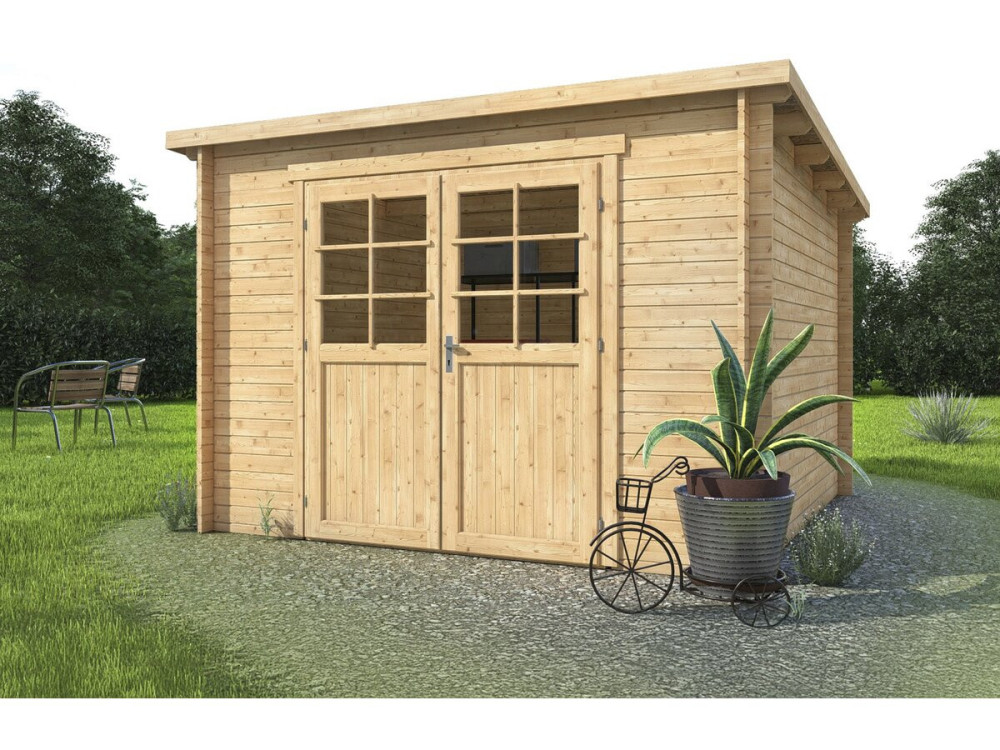 Gartenhaus aus Holz mit einem Satteldach "Rowan" - 9,5 m² - 28 mm - Beige