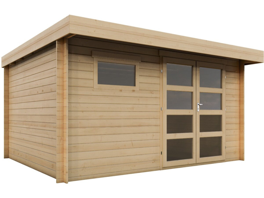 Gartenhaus aus Holz mit Flachdach "Oak" - 13,1 m² - 28 mm - Beige