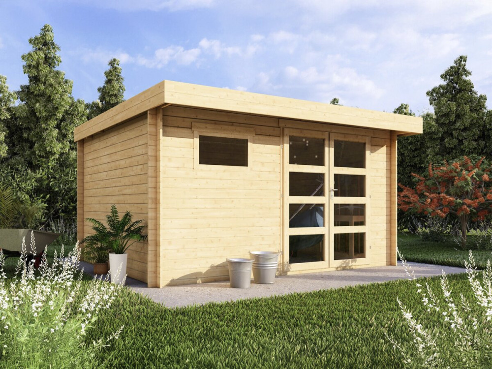 Gartenhaus aus Holz mit Flachdach "Oak" - 13,1 m² - 28 mm - Beige