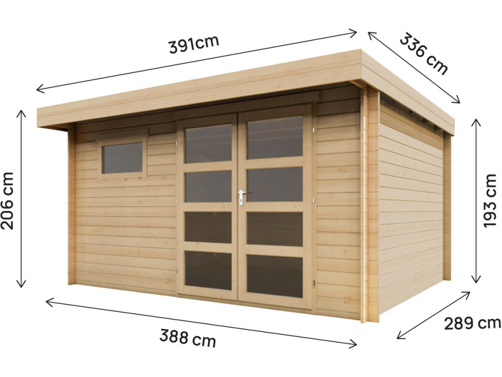 Gartenhaus aus Holz mit Flachdach "Oak" - 13,1 m² - 28 mm - Beige