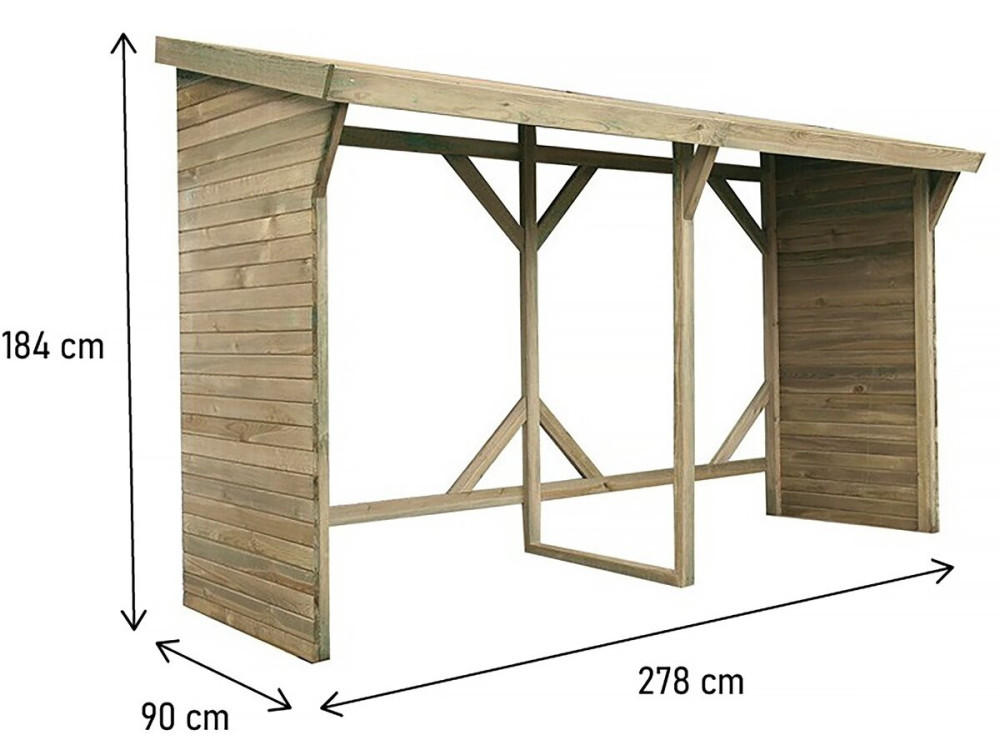 Holzunterstand - 2,5 m² - 2,78 x 0,90 x 1,85 m- 5 Raummeter