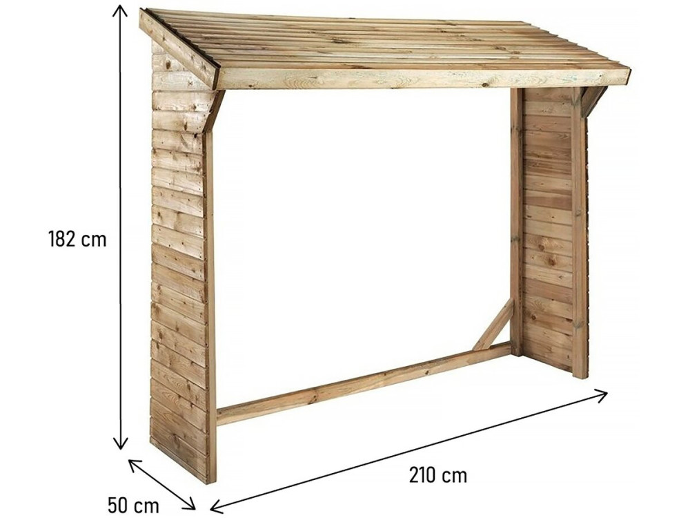 Holzunterstand - 1,05 m² - 2,10 x 0,50 x 1,8 m- 2 Raummeter