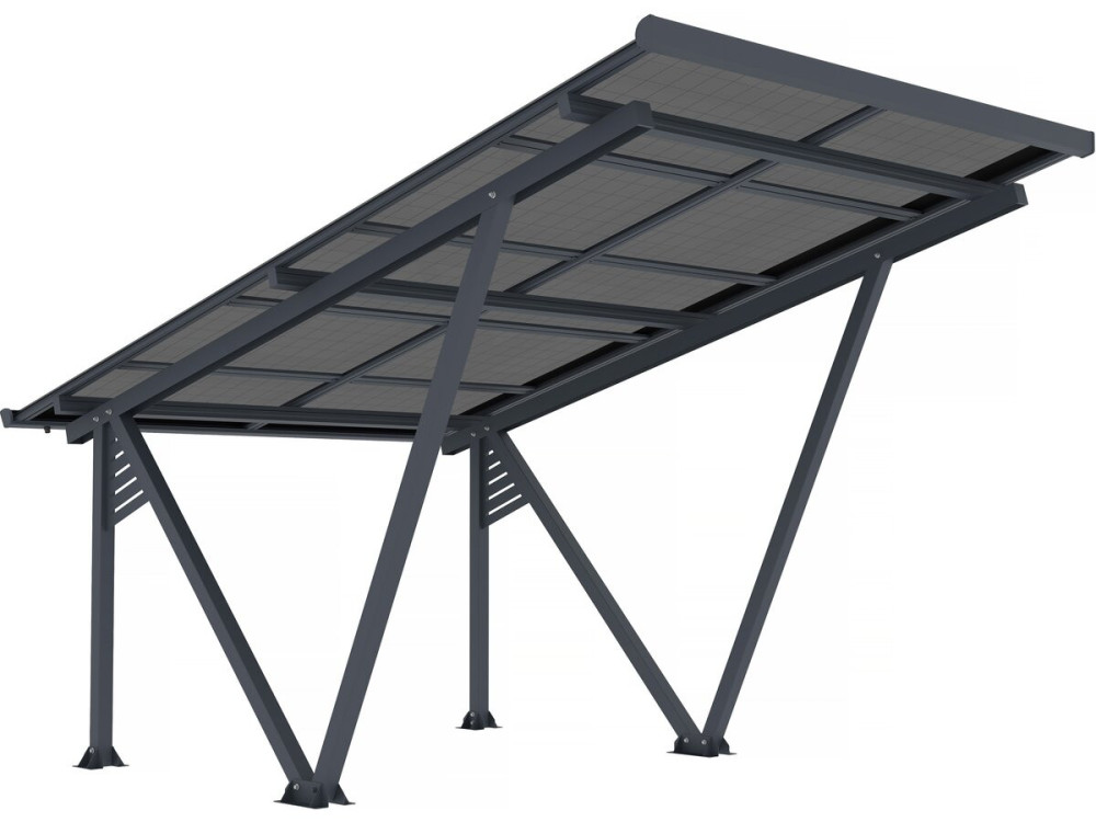 Schattenspendendes Solar-Carpot mit Photovoltaik-Paneelen - 366 x 575 x 366 cm - Grau - 4,1 kW