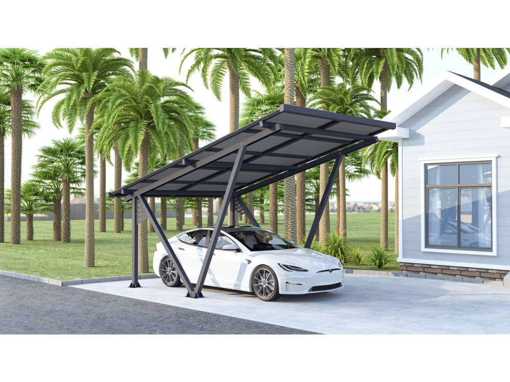 Schattenspendendes Solar-Carpot mit Photovoltaik-Paneelen - 366 x 575 x 366 cm - Grau - 4,1 kW