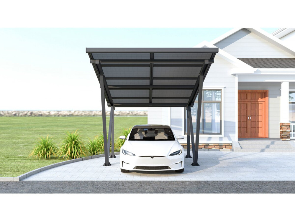 Schattenspendendes Solar-Carpot mit Photovoltaik-Paneelen - 366 x 575 x 366 cm - Grau - 4,1 kW