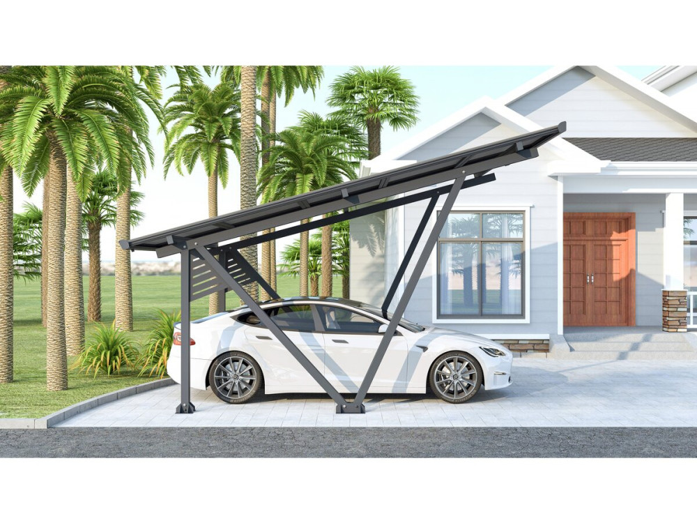 Schattenspendendes Solar-Carpot mit Photovoltaik-Paneelen - 366 x 575 x 366 cm - Grau - 4,1 kW