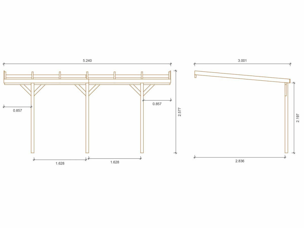 Anlehn-Carport "Paco 1" - 15,30 m² - 3,00 x 5,24 x 2,19/2,57 m