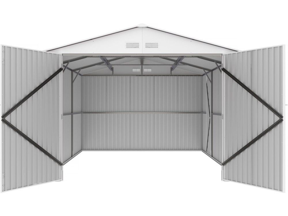 Metallgarage „Nevada“ - 15,36 m² mit Dachrinne und Wasserauffangbecken