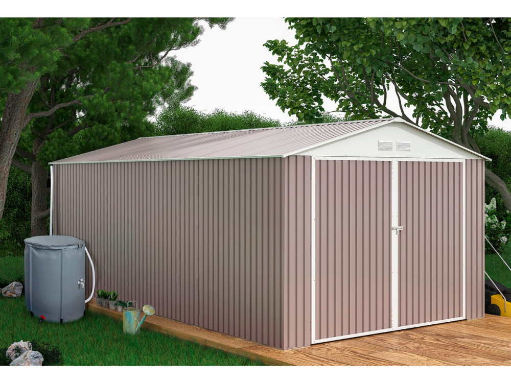Metallgarage „Nevada“ - 18,56 m² mit Dachrinne und Wasserauffangbecken