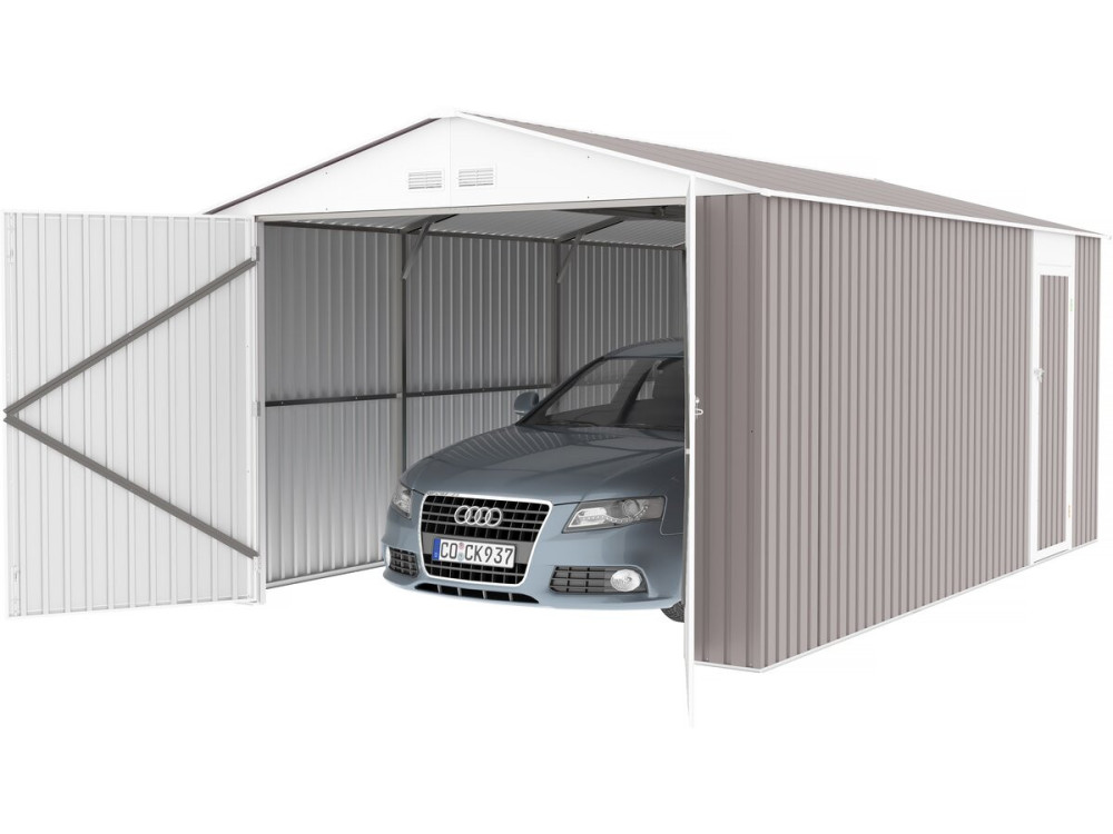Metallgarage „Nevada“ - 18,56 m² mit Dachrinne und Wasserauffangbecken
