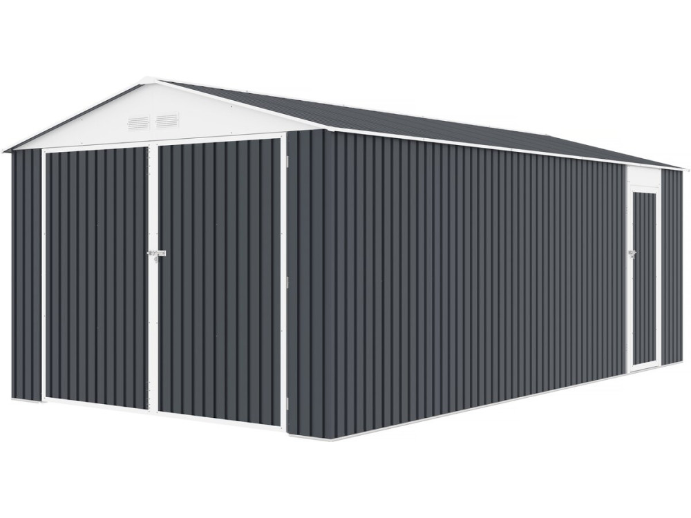 Metallgarage „Houston“ - 15,36 m² mit Dachrinne und Wasserauffangbehälter - Anthrazit