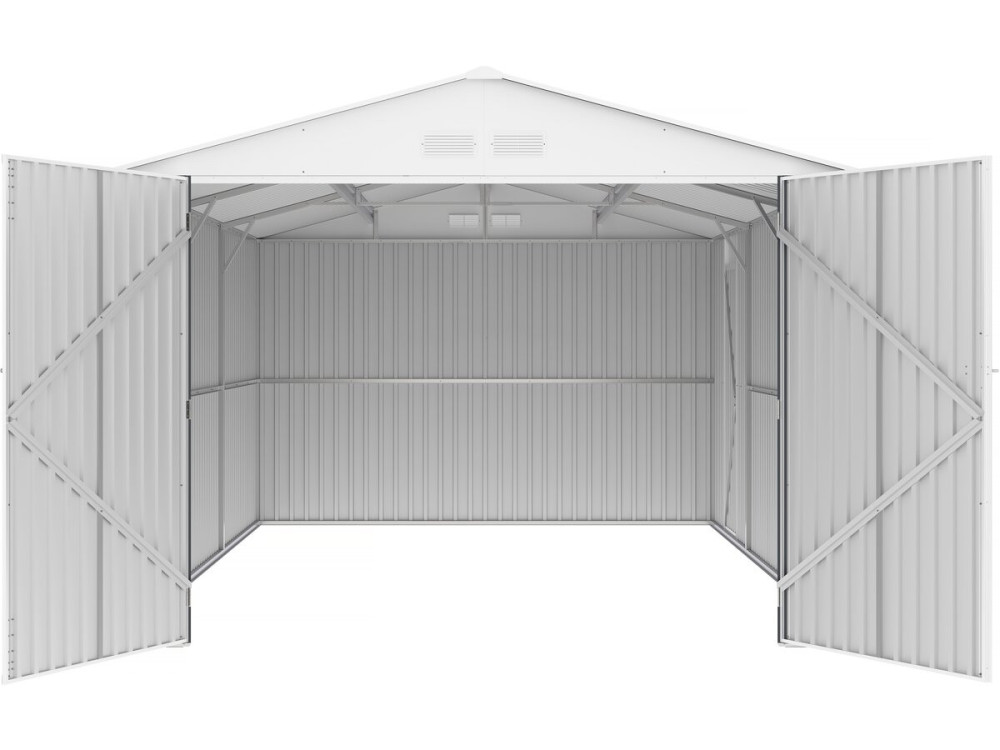 Metallgarage „Houston“ - 15,36 m² mit Dachrinne und Wasserauffangbehälter - Anthrazit