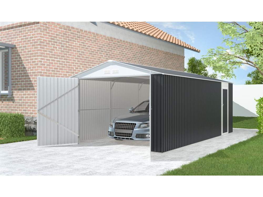 Metallgarage „Houston“ - 18,56 m² mit Dachrinne - Anthrazit