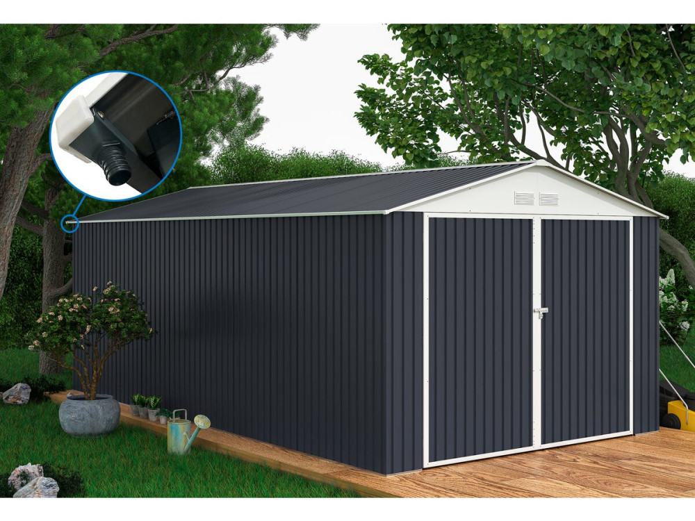 Metallgarage „Houston“ - 15,36 m² mit Dachrinne  - Anthrazit