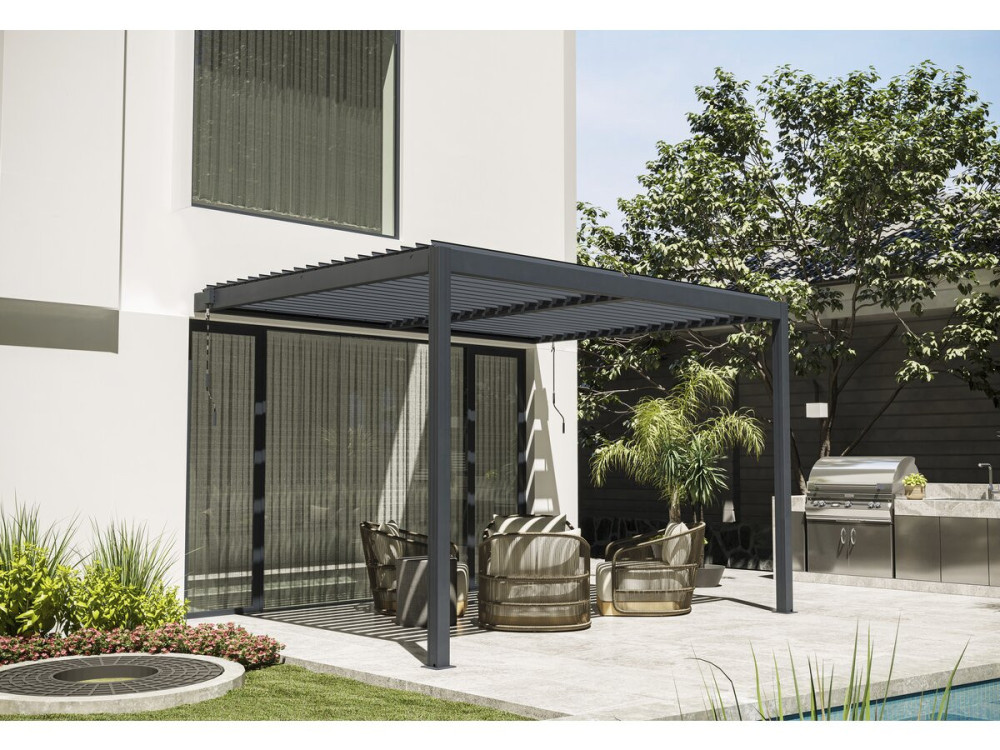 Bioklimatische Pergola mit LED zum Anbau "Windsor" - 3 x 4 m - Anthrazit