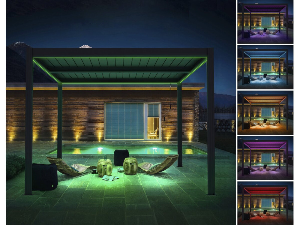 Bioklimatische Pergola mit Led "Windsor Premium" aus Aluminium 3 x 4 m - Grau