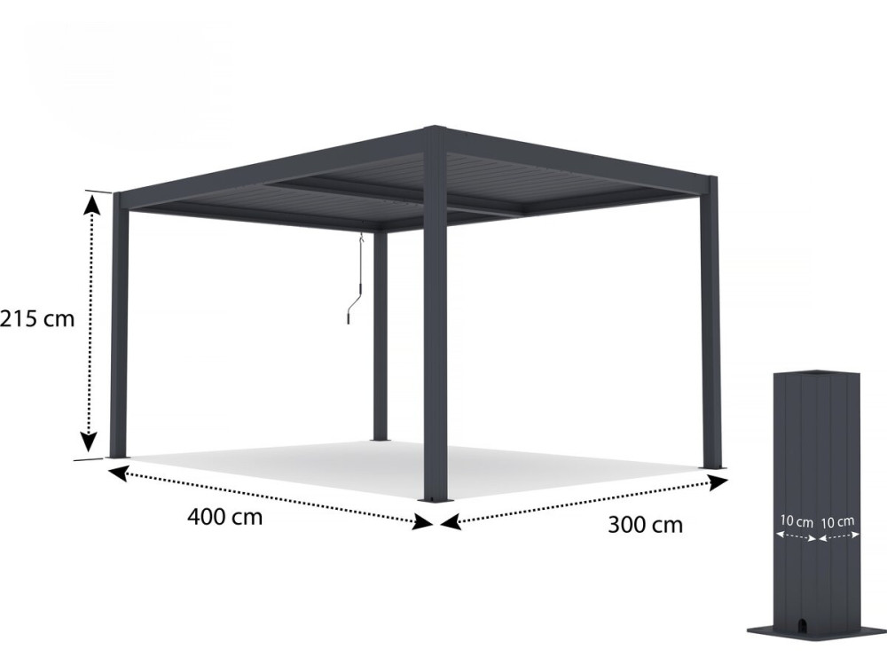 Bioklimatische Pergola mit Led "Windsor Premium" aus Aluminium 3 x 4 m - Grau
