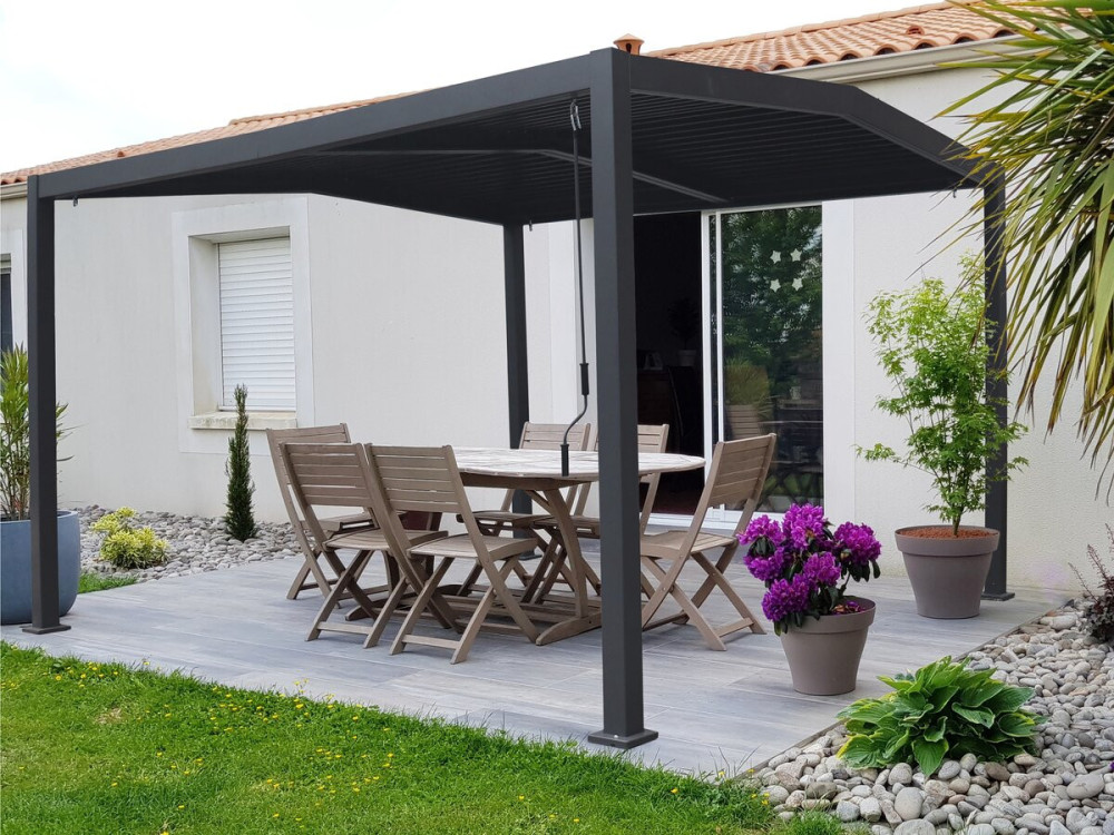 Bioklimatische Pergola mit 2 Dachteilen "Victoria" aus Aluminium und Metall- 3,5 x 4 m - Grau