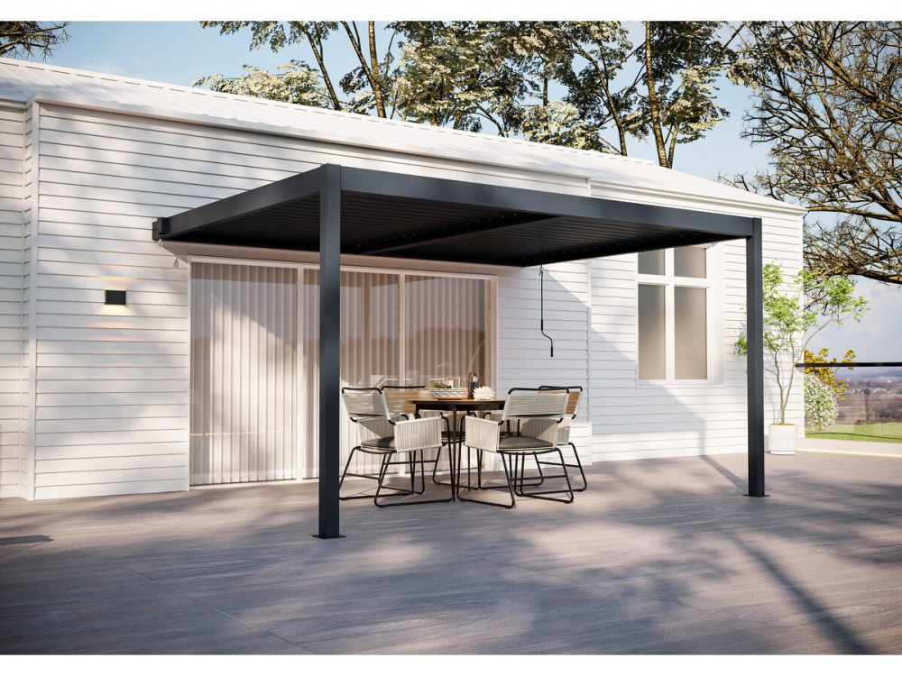 Anlehn-Pergola "Windsor" aus Aluminium - Anthrazitgrau - 3 x 4 M