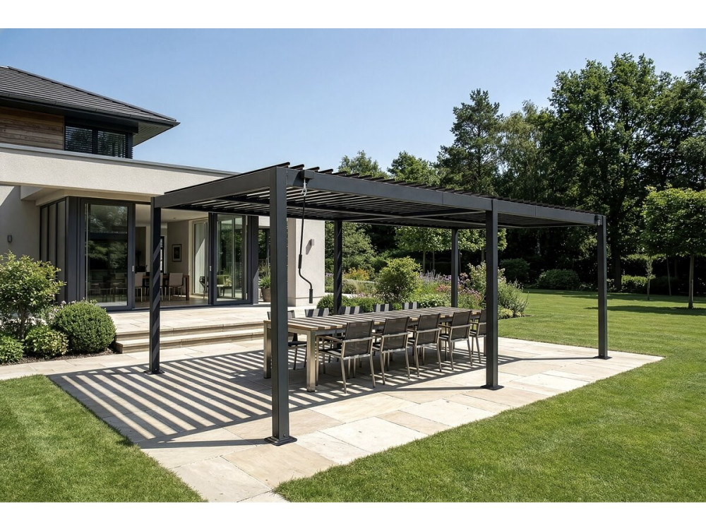 Freistehende, bioklimatische Pergola Kensington aus Aluminium – 3 x 6 M – Grau