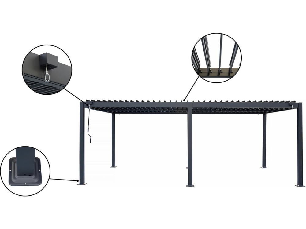 Freistehende, bioklimatische Pergola Kensington aus Aluminium – 3 x 6 M – Grau