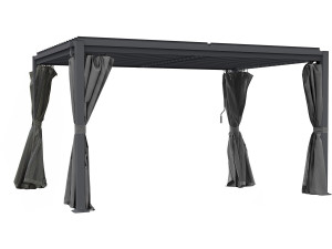 Bioklimatische Pergola mit Vorhang und Moskitonetz "Howard" - 3 x 4 m - Grau