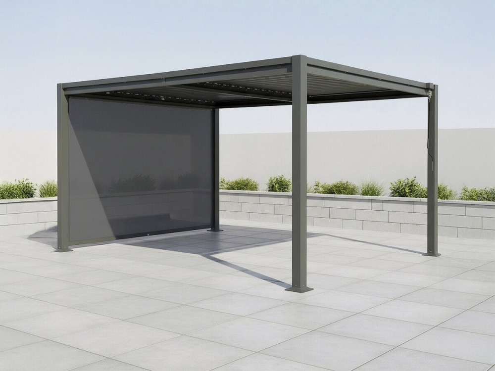 Bioklimatische Pergola mit Markise aus verzinktem Stahl "Howard" - 3 x 4 m - Grau