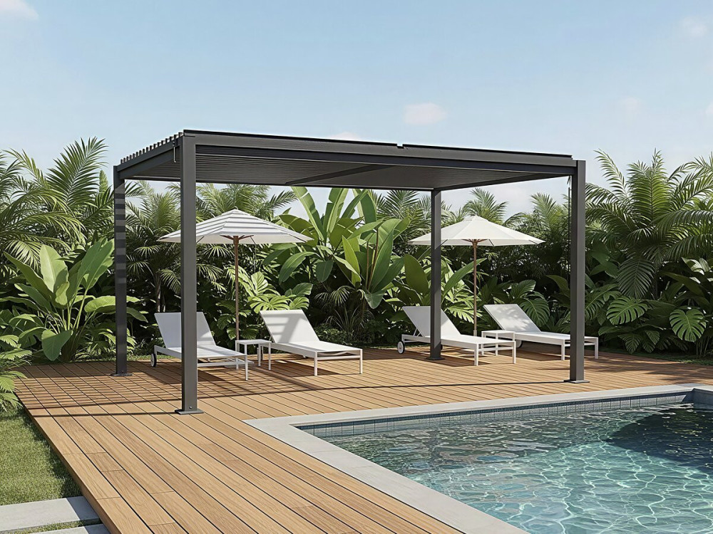 Freistehende bioklimatische Pergola mit verstellbaren Lamellen „Howard“ – 3 x 4 M – Grau