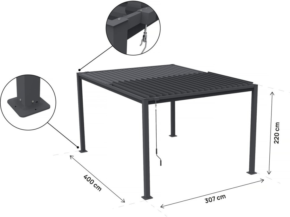 Freistehende bioklimatische Pergola mit verstellbaren Lamellen „Howard“ – 3 x 4 M – Grau
