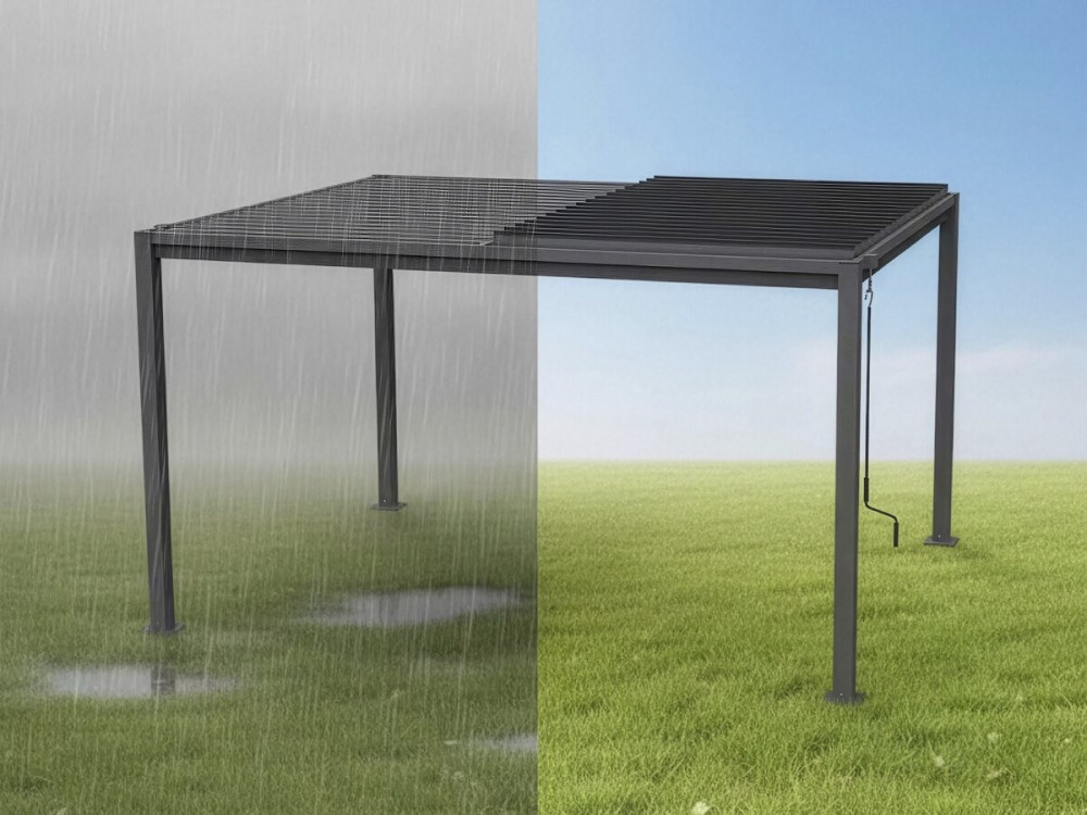 Freistehende bioklimatische Pergola mit verstellbaren Lamellen „Howard“ – 3 x 4 M – Grau