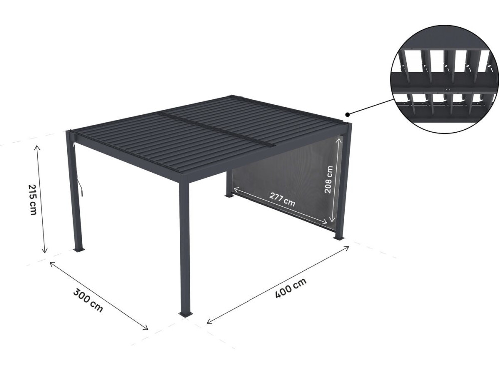Bioklimatische Pergola mit Led und Markise aus Aluminium "Windsor premium" - 3 x 4 m - Grau