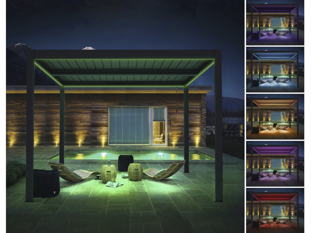 Bioklimatische Pergola mit Led und Markise aus Aluminium "Windsor premium" - 3 x 4 m - Grau