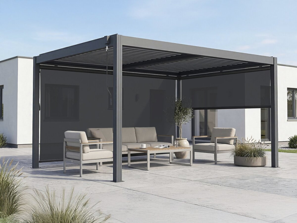 Bioklimatische Pergola mit Led und 2 Aluminiumjalousien "Windsor premium" - 3 x 4 m - Grau