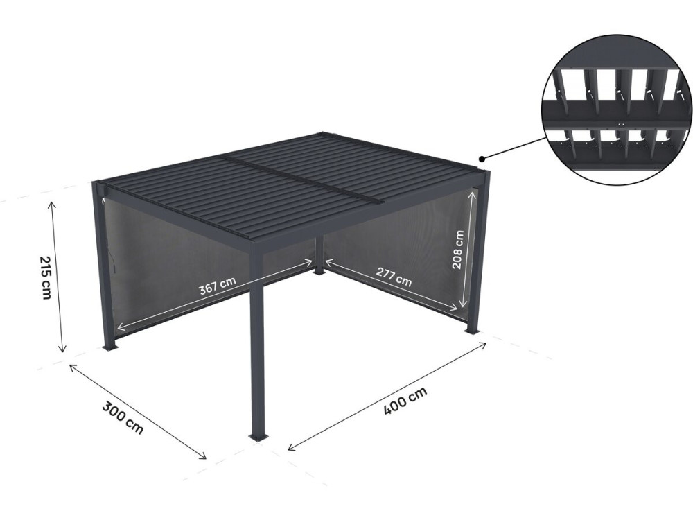 Bioklimatische Pergola mit Led und 2 Aluminiumjalousien "Windsor premium" - 3 x 4 m - Grau