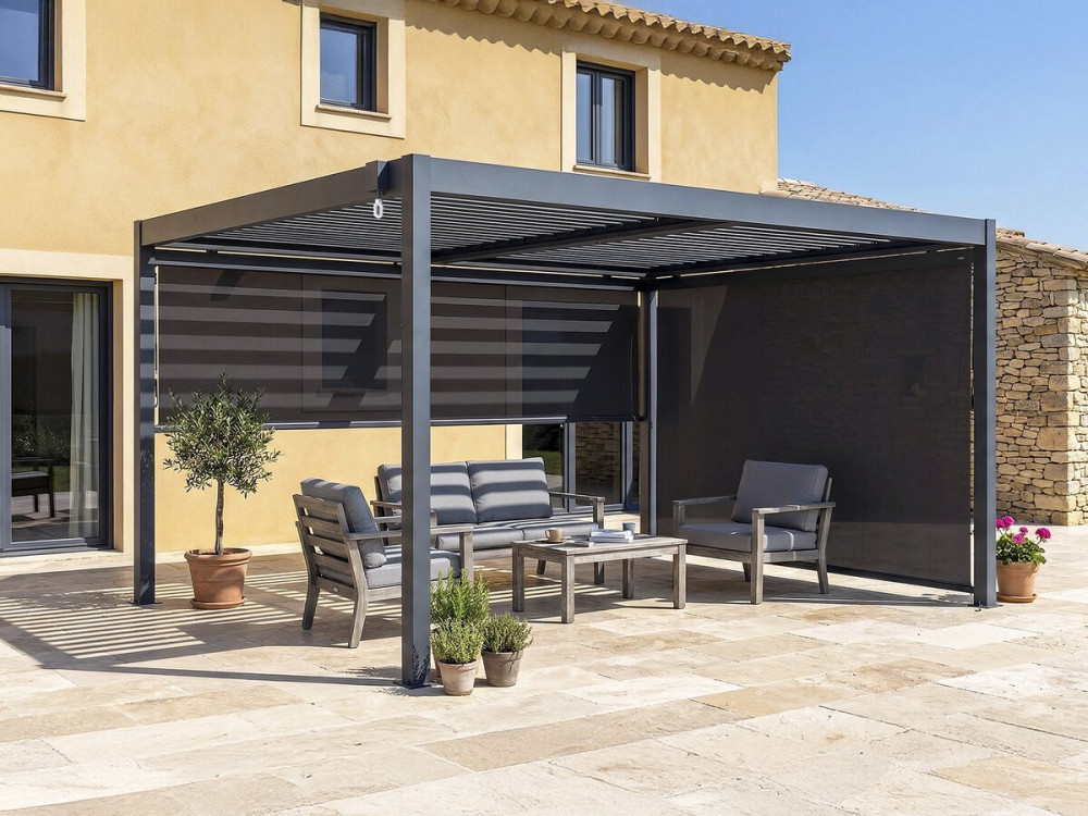 Bioklimatische Pergola mit 2 Aluminiumjalousien "Windsor" - 3 x 4 m - Grau
