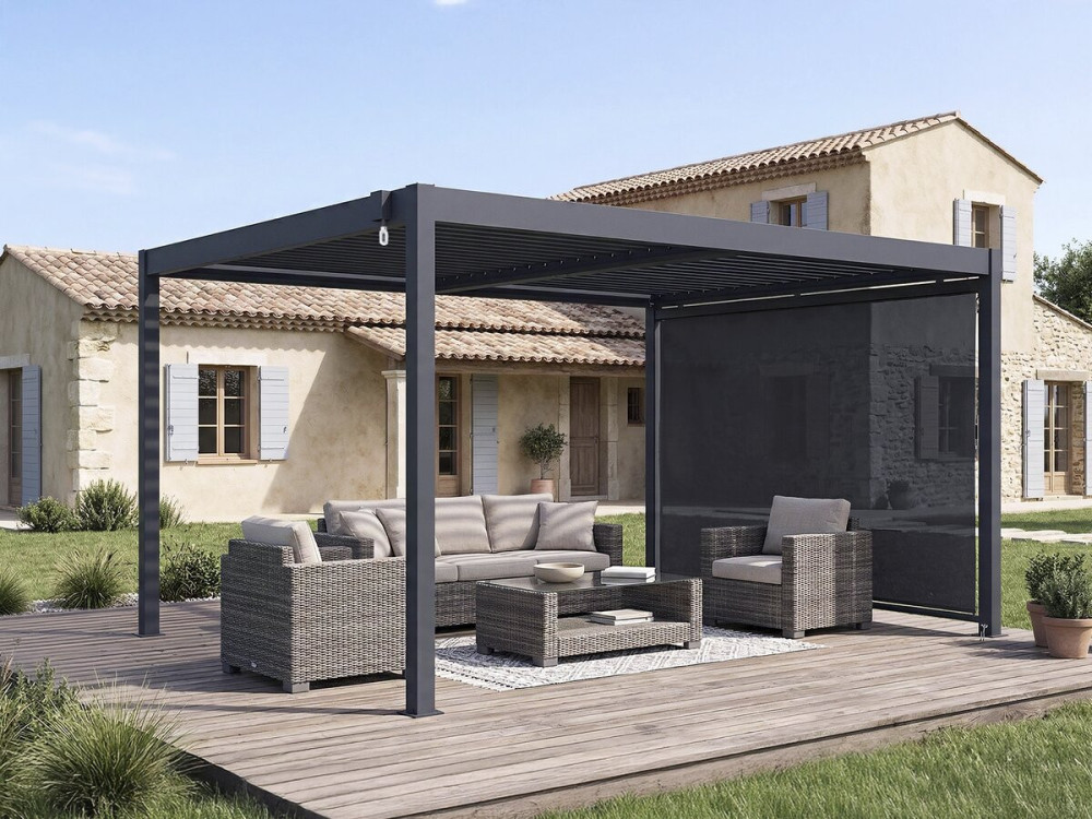 Bioklimatische Pergola mit Aluminiummarkise "Windsor" - 3 x 4 m - Grau