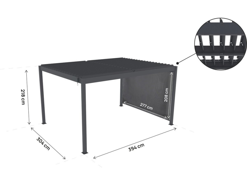Bioklimatische Pergola mit Aluminiummarkise "Windsor" - 3 x 4 m - Grau