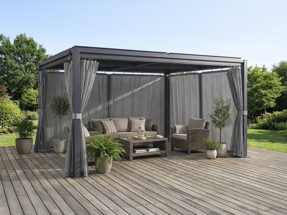 Vorhang + Mückennetz für bioklimatische Pergola "Howard" - 3 x 4 m - Grau