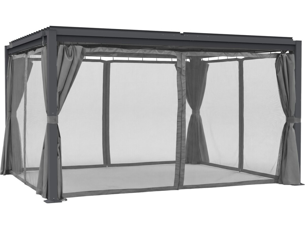 Vorhang + Mückennetz für bioklimatische Pergola "Howard" - 3 x 4 m - Grau