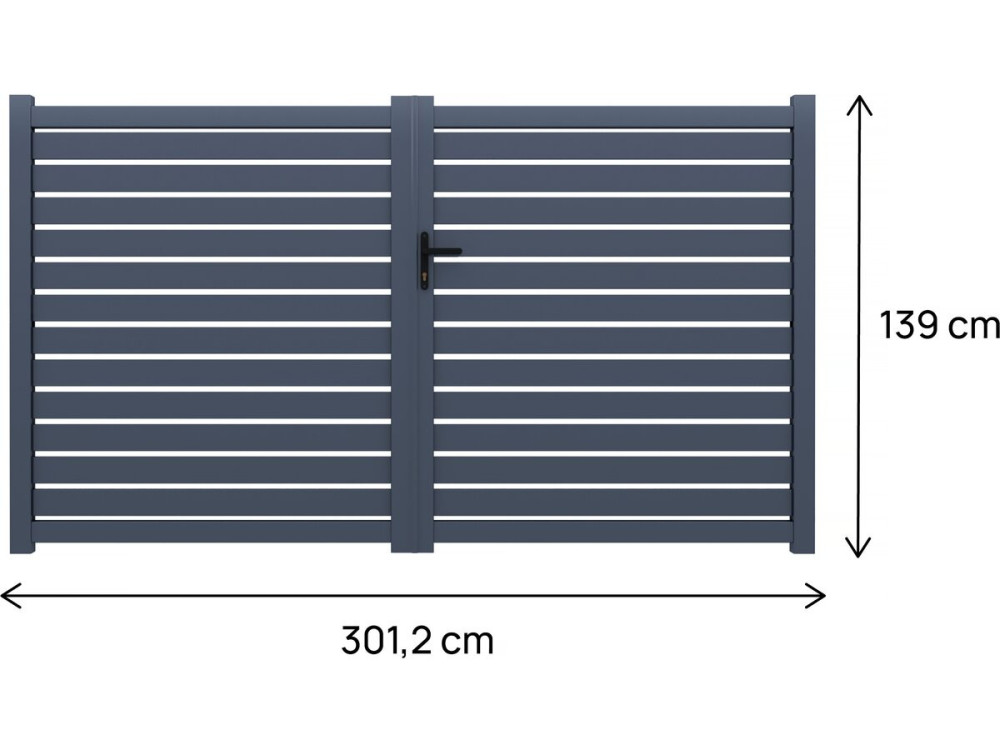 Halbdurchbrochenes Aluminiumtor "Julien" - 300 x 140 cm - Grau